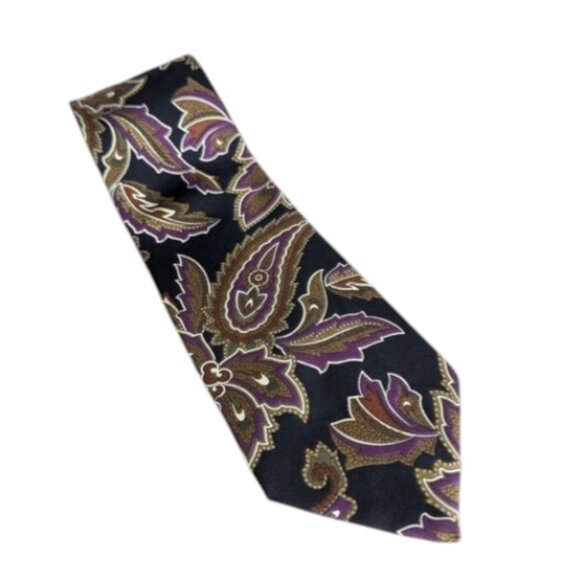 EUC Christian Dior 100% Silk Black Burgundy Gold Paisley Neck Tie Quiet Luxury - Picture 1 of 5